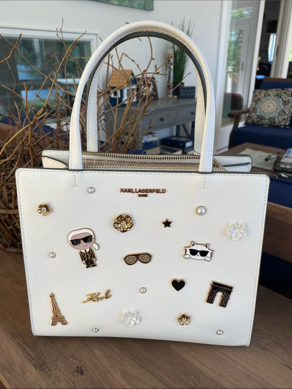 Karl Lagerfeld White BEAUTIFULLY Embellished Tote Bag